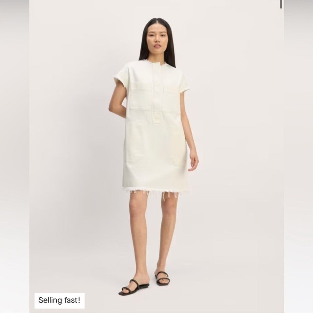 New Everlane The Denim Workwear Shirtdress  Frayed Hem in Bone Size XS - Picture 10 of 10